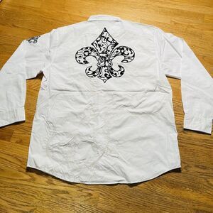 Ablanche Fleur de Lis Mens White Button Up Long Sleeve Shirt Sz 3XL Orig $109.99